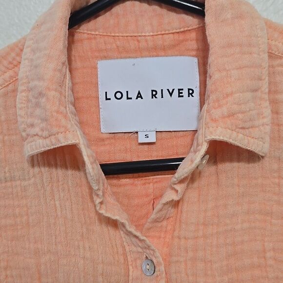 Lola Rivers Gauze Short Sleeve Burton Down Shirt Orange Size Small - Picture 2 of 8
